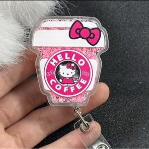Hello Kitty Pink Coffee Cup Badge Holder